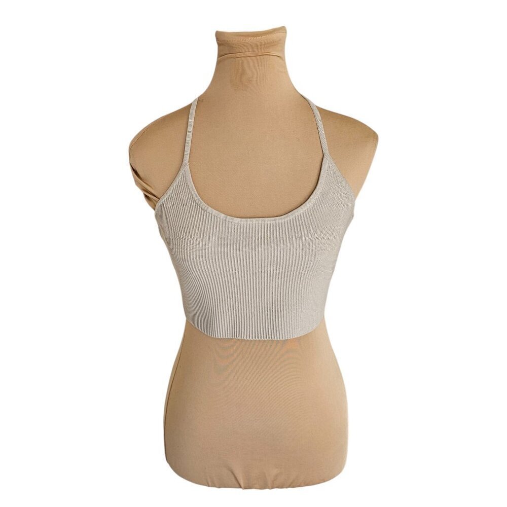 Babaton Aritzia Light Grey Halter Ribbed Tie Cropped Top Sz L